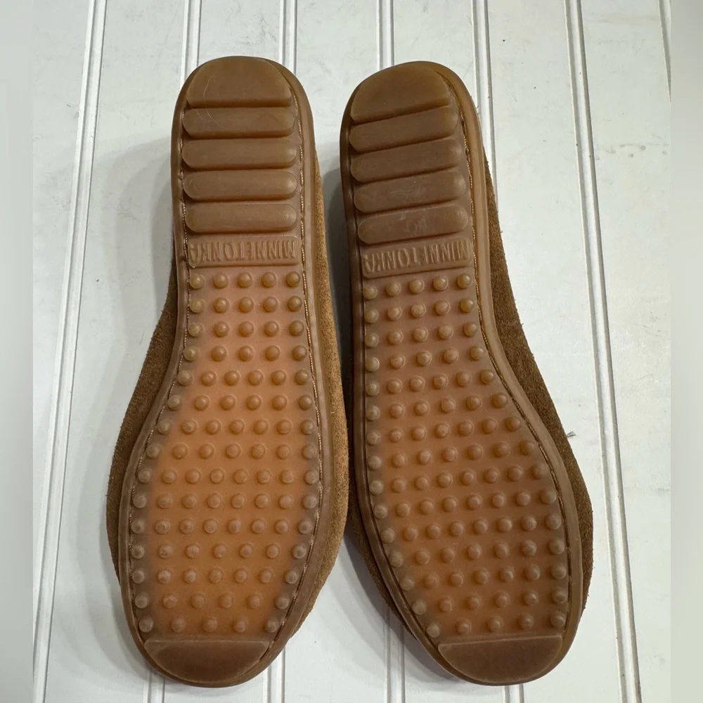 Minnetonka Suede Leather Moccasins Loafers Leopard Calf Hair Fur Shoes Size 7